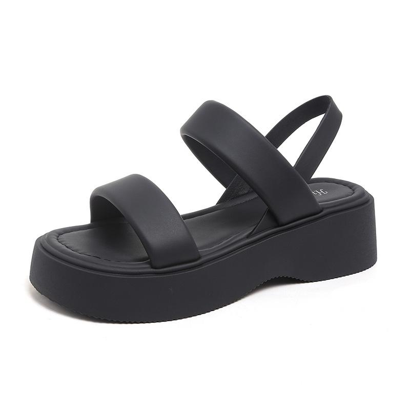 

Простые и модные маленькие туфли на платформе-маффине, женские новые модели лета 2025 года, сандалии на подошве-маффине 40 чёрный