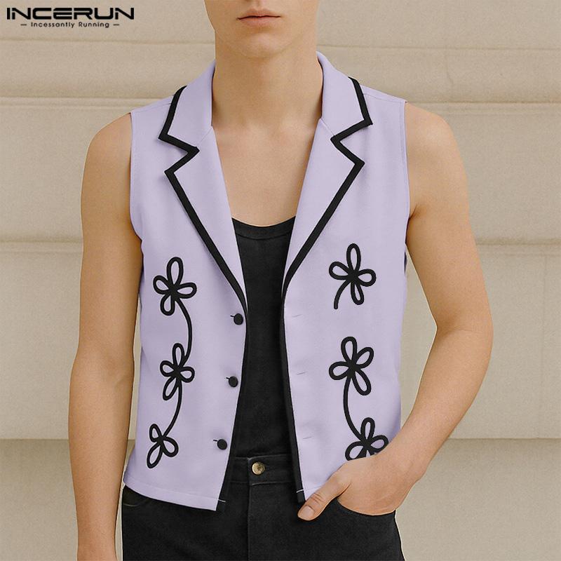 INCERUN Men Lapel Neck Sleeveless Stitching Button Casual Vest Waistcoat