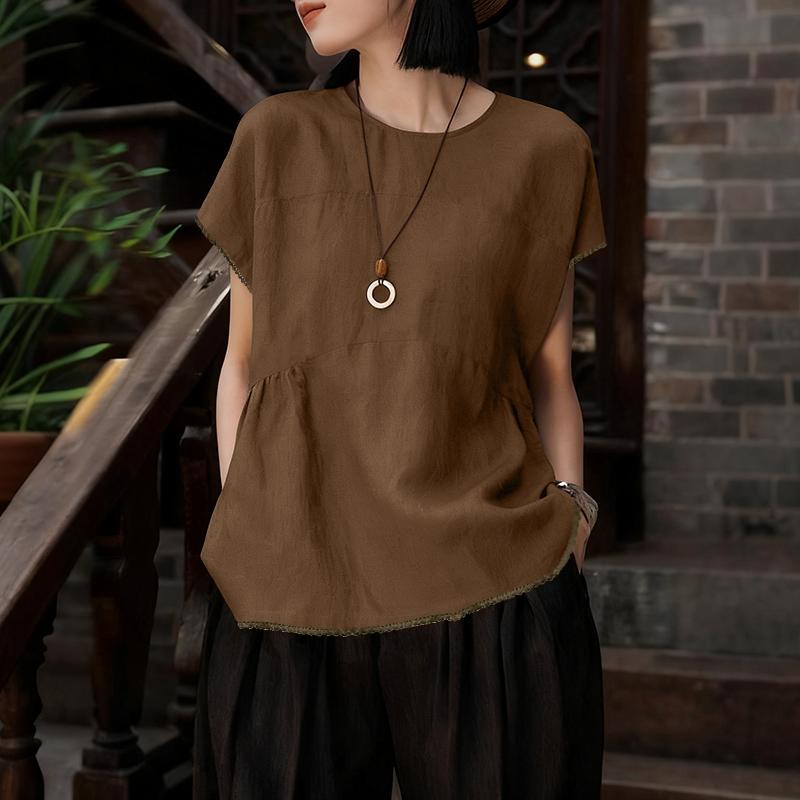 ZANZEA T-shirts Femininas Casuais de Verão de Manga Curta e Cor Sólida com Decote Redondo