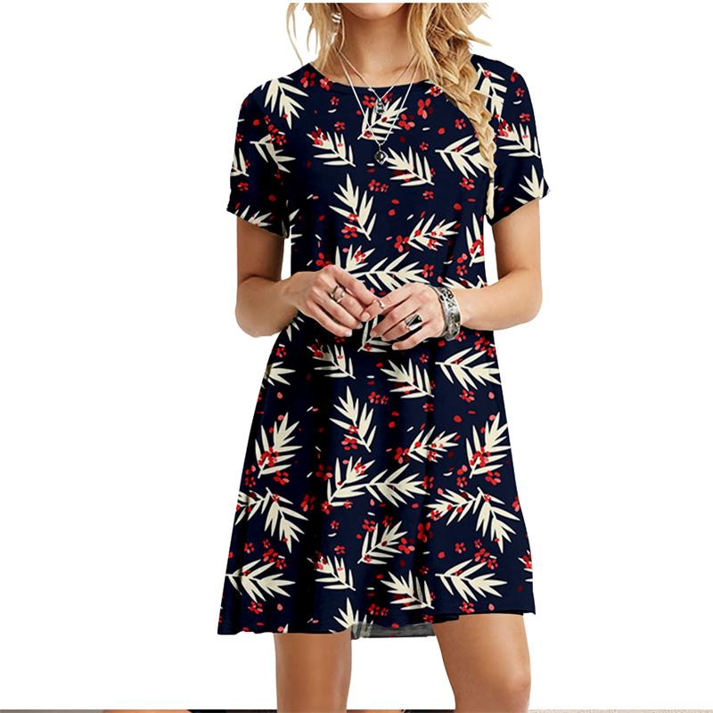 S-6XL Plus Size Dresses For Summer Women Beach Dress Palm Leaves Feather Print Dress Streetwear Casual Loose Ladies Dress
