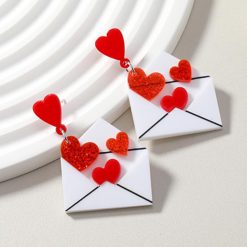 Korean Style Heart Envelope Earrings - Simple, Niche Design Acrylic Jewelry for Women