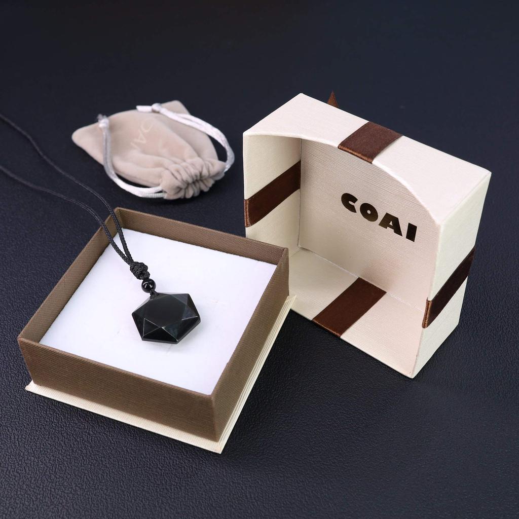 Hexagramm Obsidian erhöht den Schutz Amulett Kraftstein Länge verstellbar [Coai] Amulett, Kraft, Anhänger, Herren, Damen,