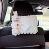 Cute Car Tissue Box Holder Soft Plush Rabbit Hanging Paper Dispenser Universal Auto Seat Back Organizer for Home Car Office
