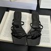 Fashion Fashion Square Toe Women Low Heel Sandals Slides Footwear Shallow Ladies Heeled Sandals Slippers Shoes Female Flip flops Pumps