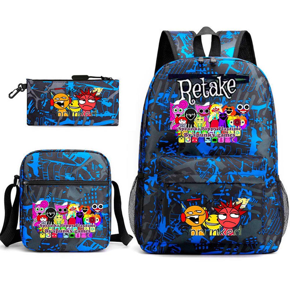 3 Piece School Backpack Set for Students Large Capacity Oxford Cloth Schoolbag with Shoulder Strap and Pencil Case