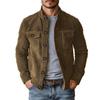 Men Stand Collar Faux Suede Trucker Jacket Long Sleeve Button Down Multi Pocket Vintage Casual Utility Outerwear Coat