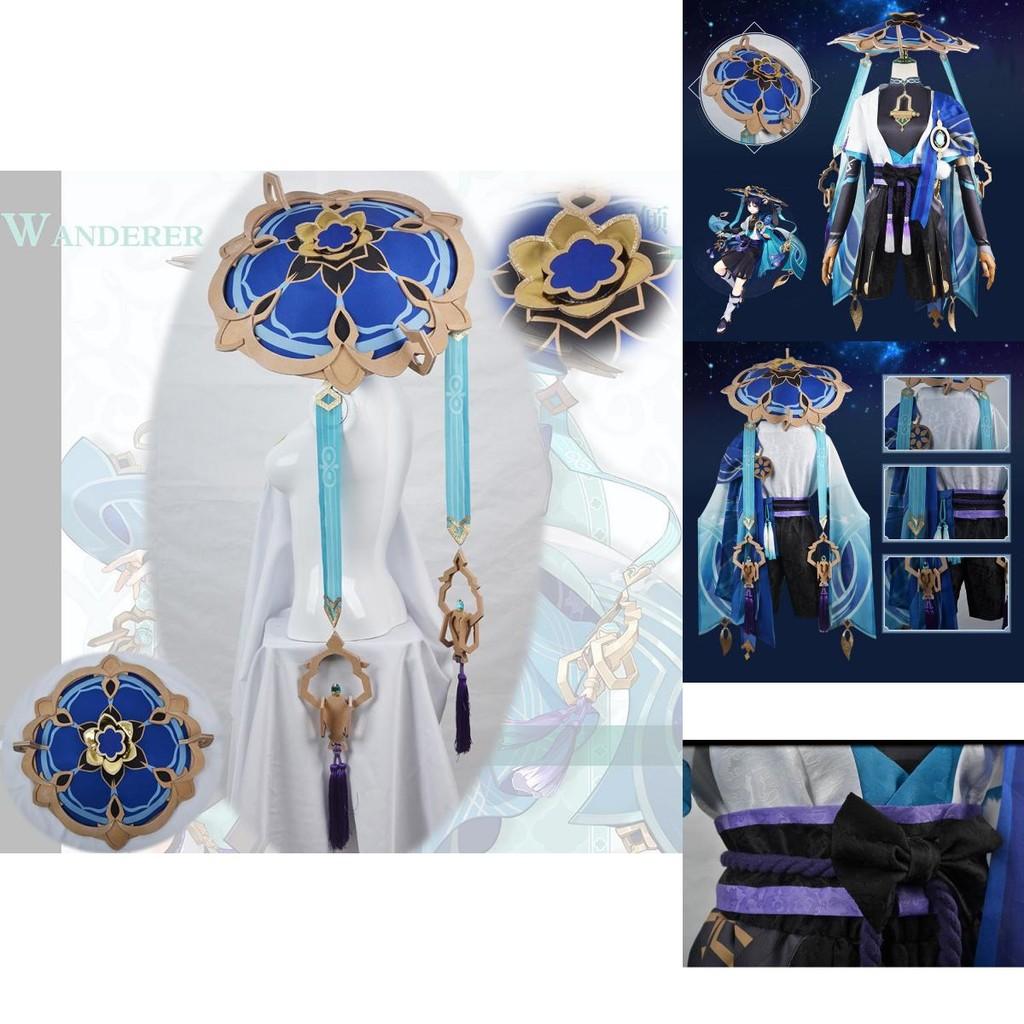 Wunderschöner Genshin Impact Kunikuzushi-Wanderer Barde Cosplay Bambushut Erwachsenenkostüm