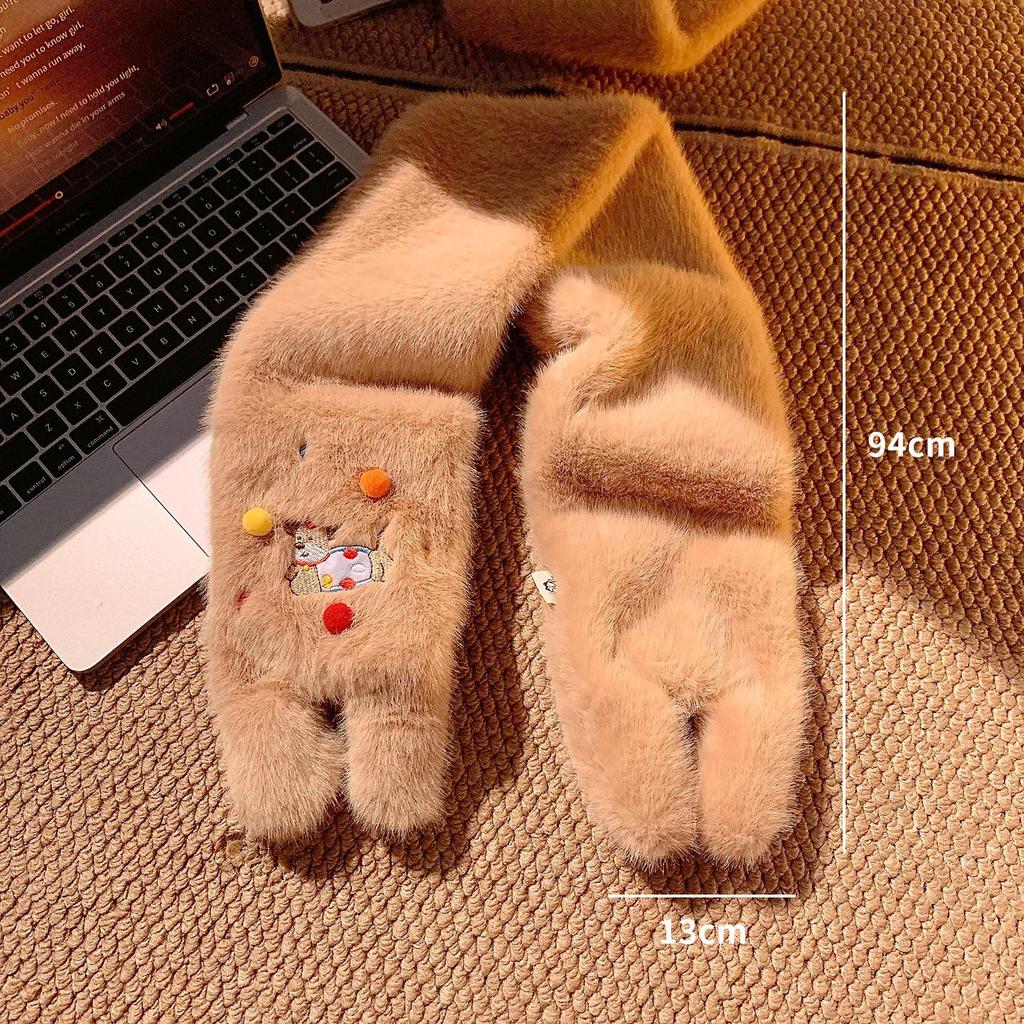 Cartoon polka dot puppy five-finger gloves female cute plush thickened warm neck windproof and cold proof