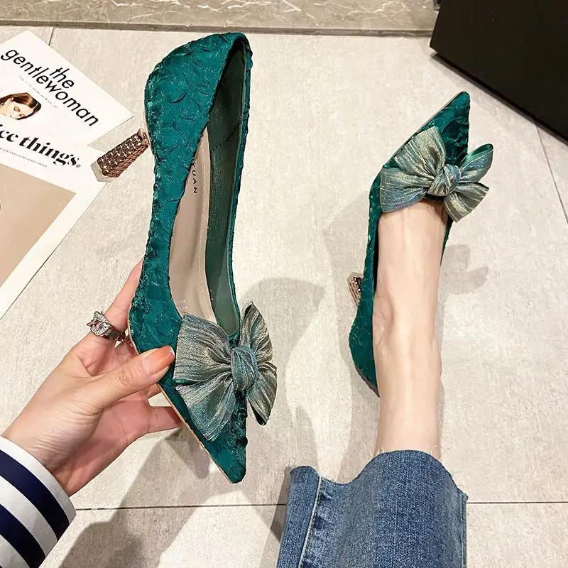 High Heels Woman PumpsLoafers Pumps with Bow on Heeled Pointed Toe Stilito Shoes for Women Promotion Offer Non Slip Stylish Sale