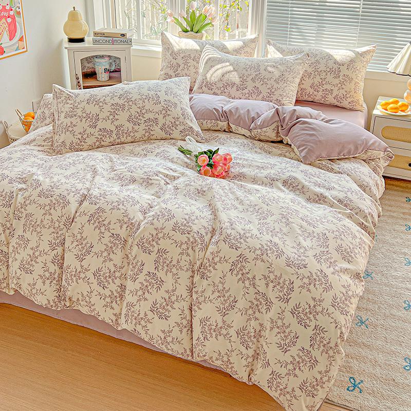 American Country Floral Printed Duvet Cover Set Soft Breathable Double Bedding for Spring Summer Quilt Cover Set with Flat Sheet