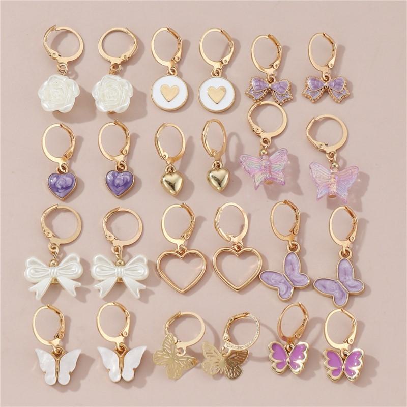 24pcs/set Butterfly Love Heart Hoop Earrings Sets for Women Exquisite Design Dangle Earrings Shared Jewelry Gifts