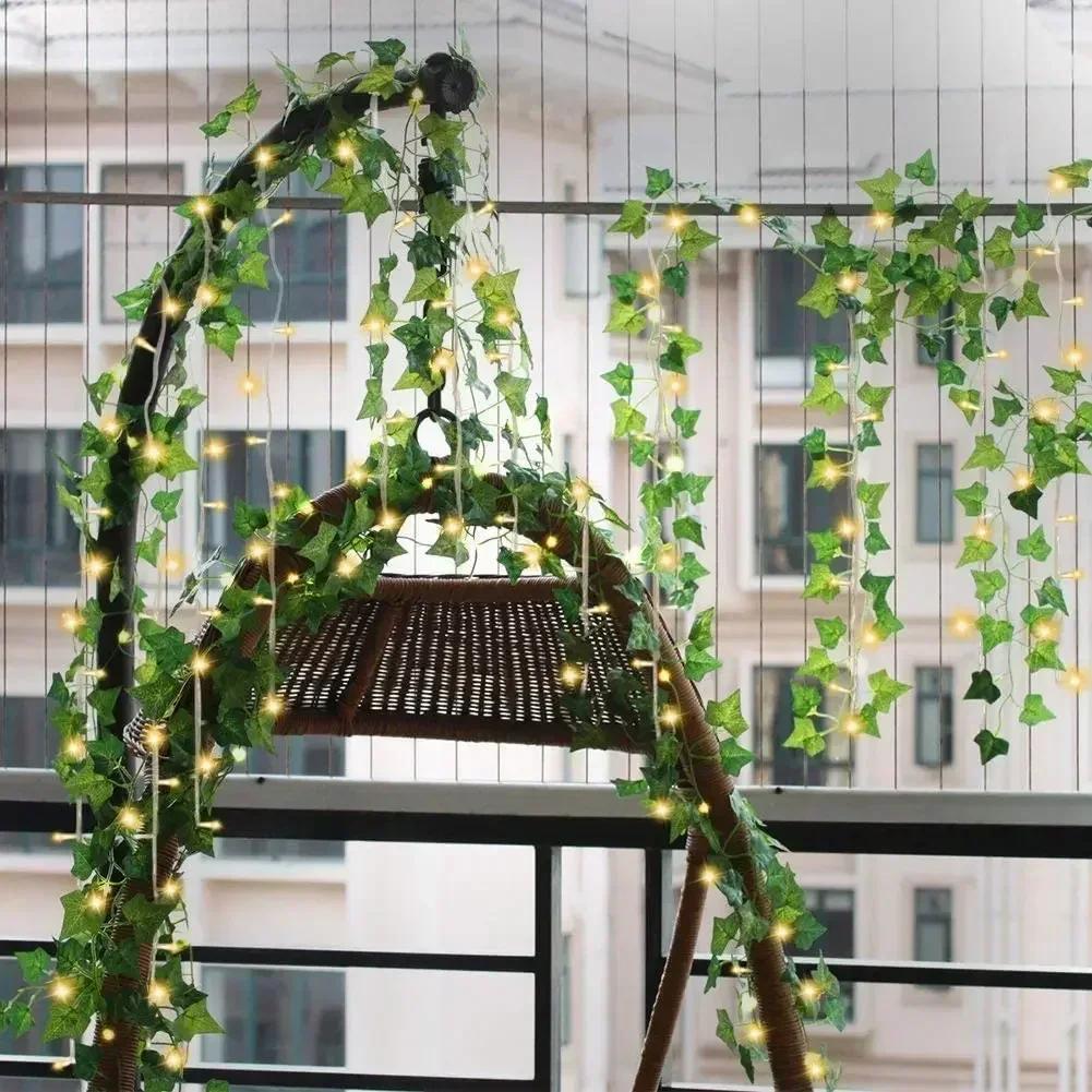 LED Green Leaf Fake Plant String Lights LED Battery Powered for Wall Room Office Birthday Home Bedroom Halloween Christmas Decor