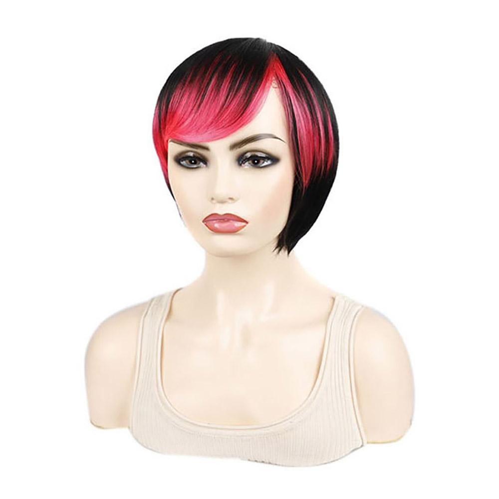 Short Hair Wigs Bob Haircut Whit Bangs Pink Purple Green Ombre Color Wig for Women Girls