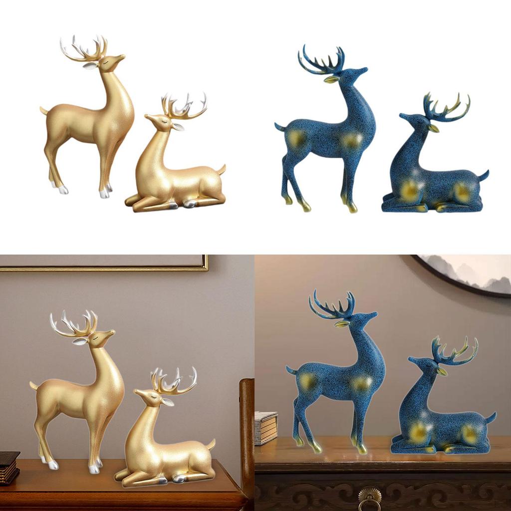 2 Pieces Reindeer Figurines Animal Figure Christmas Decoration Creative Elk Sculptures Tabletop