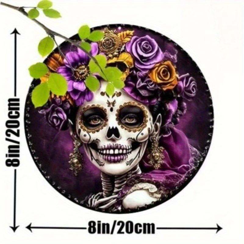 

2d Flat 20*20cm, Chic Skull Garland Wooden Wall Art, Wooden Sign for Home, Decorative Wall Poster, for Home, Kitchen, Garden, Bedroom, Bar Decor. 20x20cm