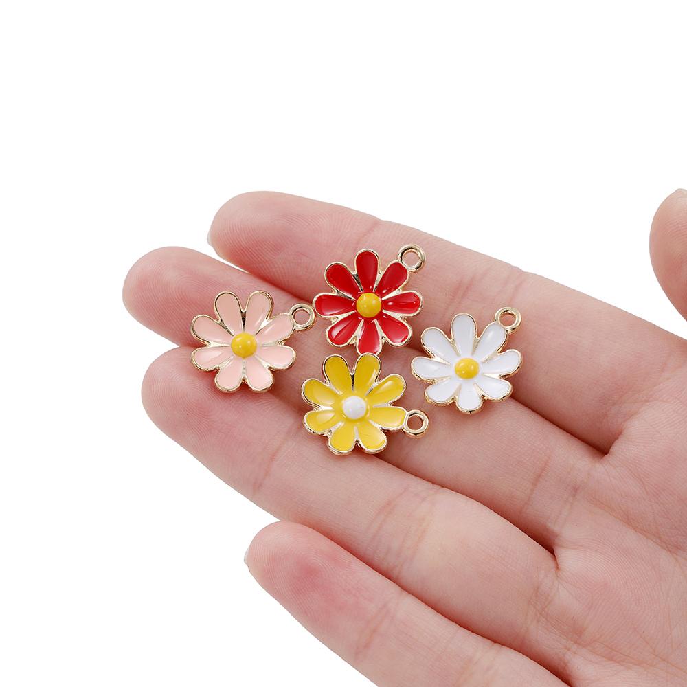 10Pcs Colorful Alloy Drop Oil Daisies Charm Flower Plant Pendant for DIY Bracelet Necklace Earrings Jewelry Making Accessories