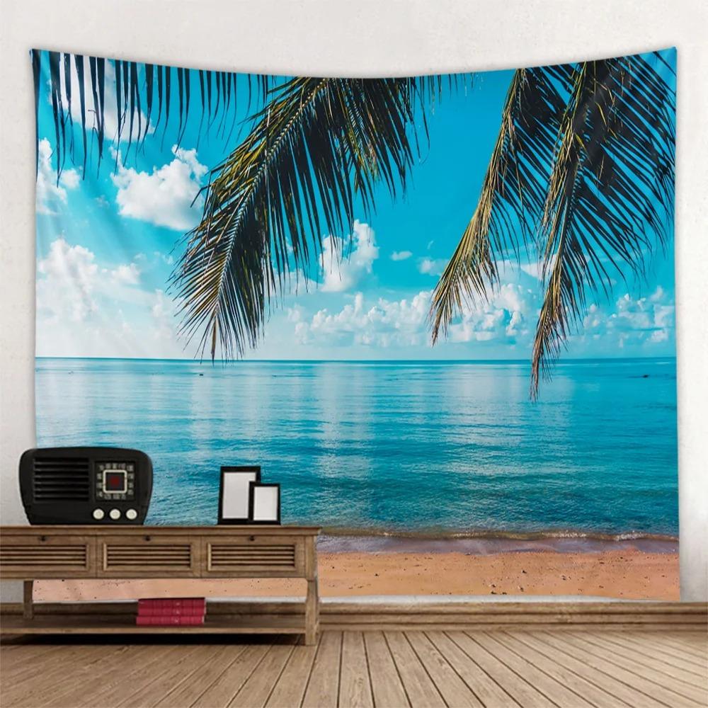 Retro Oil Painting Beach Pattern Tapestry Home Wall Decoration Tapestry Bedroom Living Room Tapestry