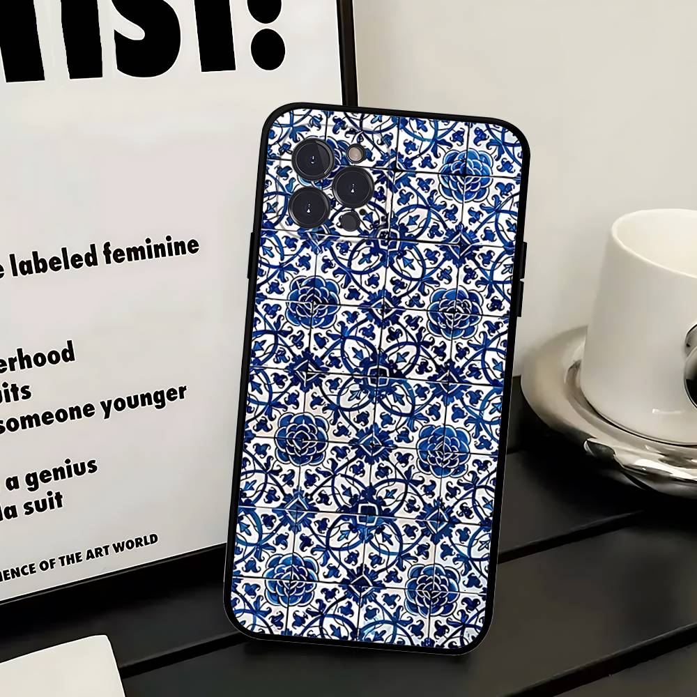 

Португальская плитка Чехол для телефона For IPhone 17 16 14 15 13 12 11 Pro Max Plus Силиконовый Мягкий Чехол iPhone 16