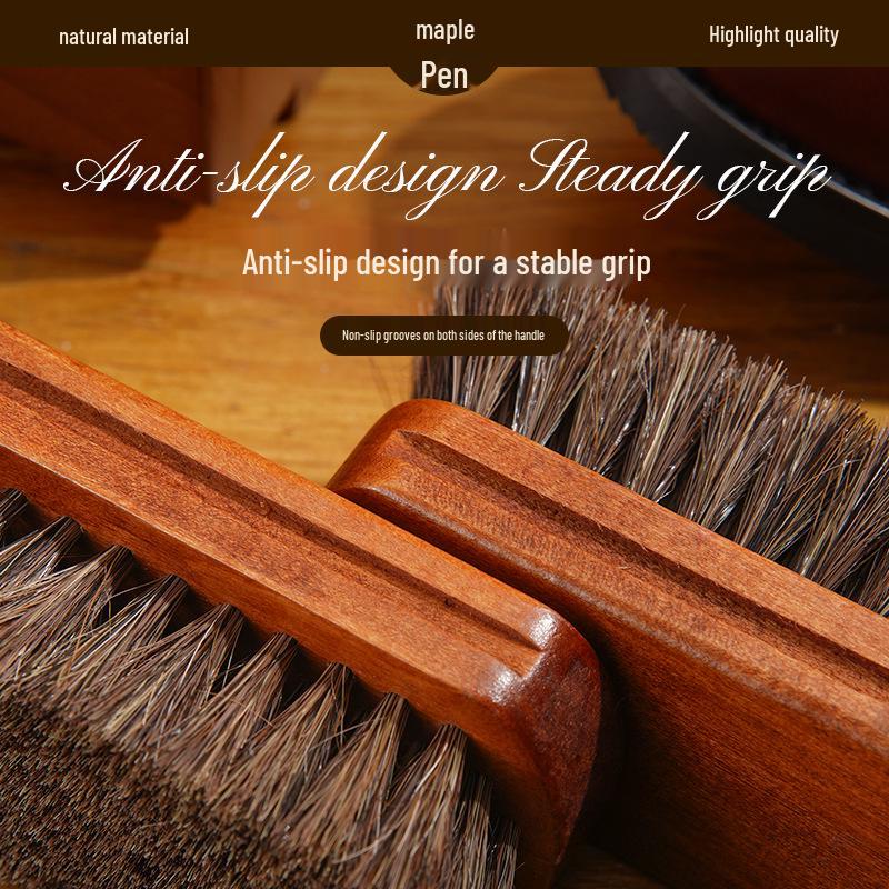Horsehair Shoe Brush with Maple Wood Handle - Soft Bristles for Polishing and Cleaning Leather Shoes