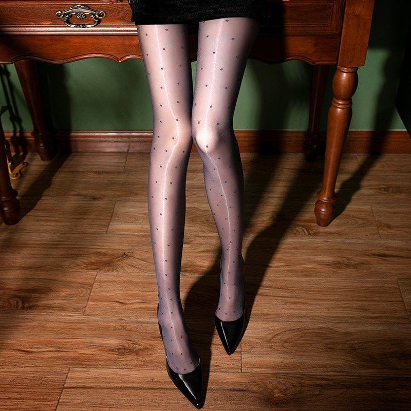 Luxury Aurora Series Polka Dot Tights Foot Shaped Design Sheer To Waist Pantyhose Night Club Oil Shiny Stockings For Women