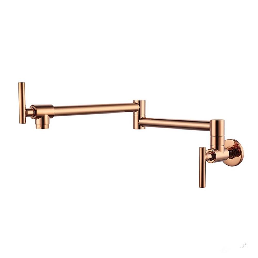 Tuqiu Rose Gold Pot Filler Tap Wall Mounted Foldable Kitchen Faucet Single Cold Sink Tap Rotate Folding Spout Chrome Gold Brass