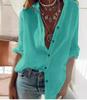 2020 Autumn Women's Loose V-Neck Long-Sleeve Cotton Top with Roll-Up Sleeves