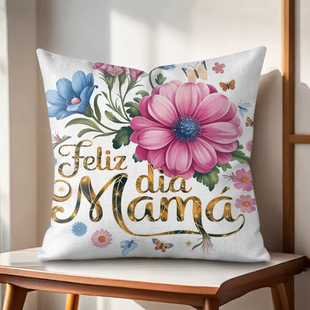 Feliz Dia MaMa Flowers Cushion Cover Natural Linen Organic Fabric DoubleSided Printing Couch Pillow Covers Home Decor