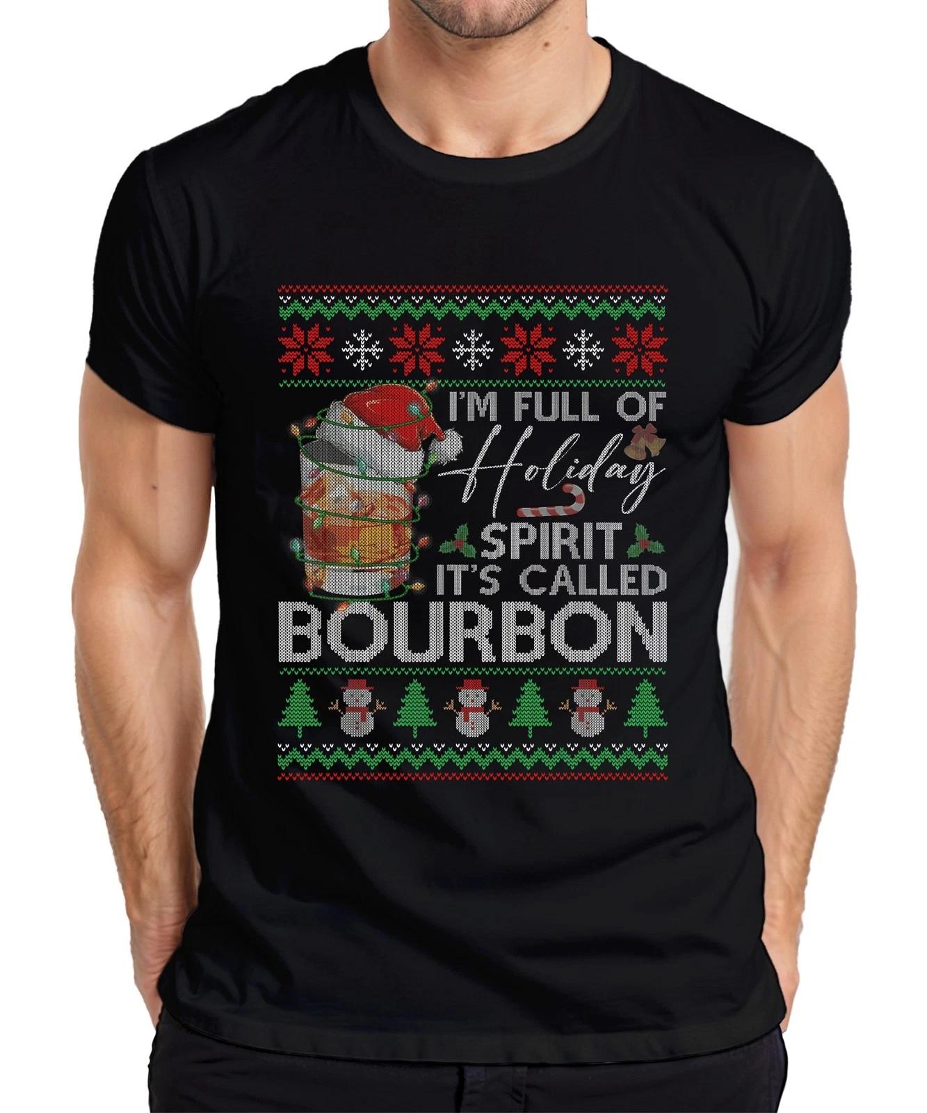 I m Full Of Holiday Spirit It s Called Bourbon Funny Santa Xmas Herren T-Shirt XL