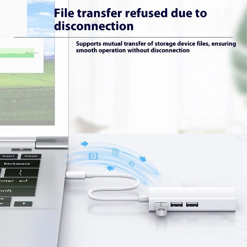 USB C/A Ethernet Adapter 3 Port USB RJ45 Networking Connector Easy Installation