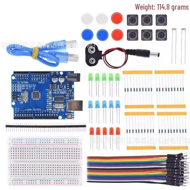 UNO R3 Starter-Kit: 13-in-1 Einsteiger-Kit mit Motherboard, 400-Loch-Steckplatine und LED-Leuchten