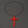 Punk Wood Cross Pendant Necklace for Women Men Vintage Hip Hop Red Big Cross Beaded Sweater Chain Necklace Y2K Halloween Jewelry