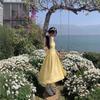 French Small Yellow Suspender Dress Women's Summer New Waist Temperament Long Dress Seaside Vacation Skirt