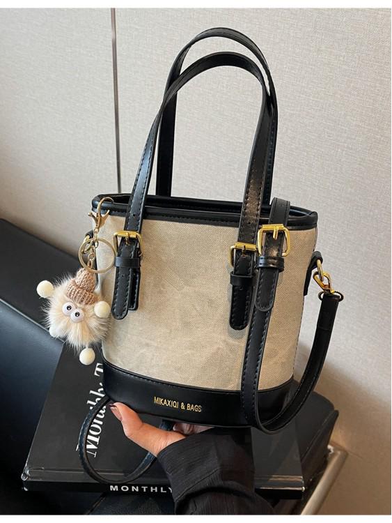 Women's Retro Color Block Bucket Crossbody Bag - 2025 Autumn/Winter Fashion Textured Small Handheld Bag
