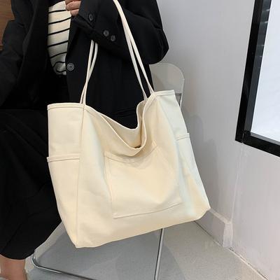 Large-capacity Canvas Bag Women's 2025 New Simple and Versatile Solid Color Niche Design Shoulder Bag Tote Bag