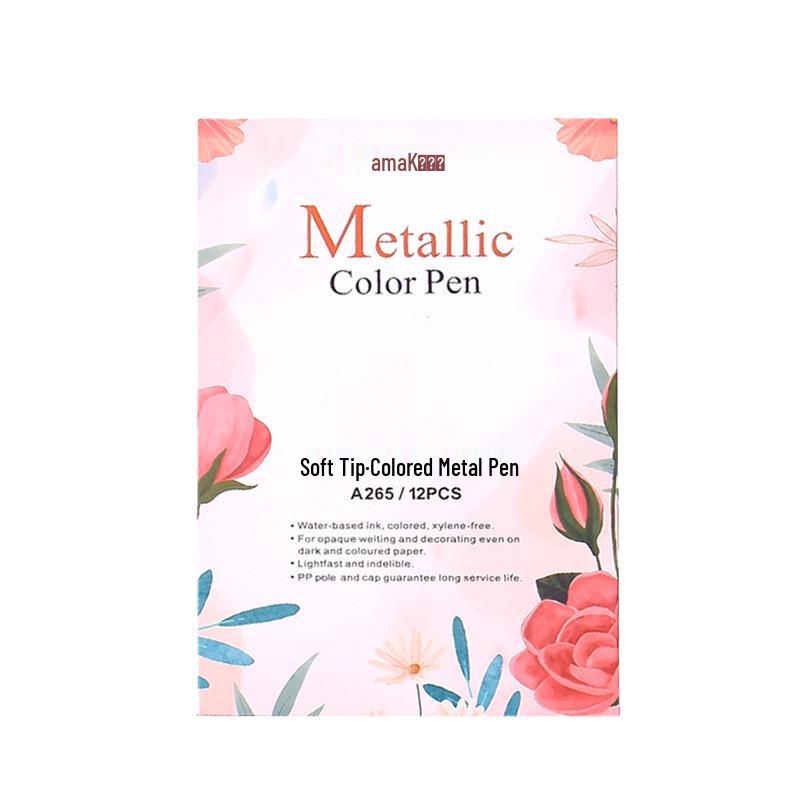 12-Color Pearlescent Soft Tip Paint Marker Set for DIY and Photo Albums