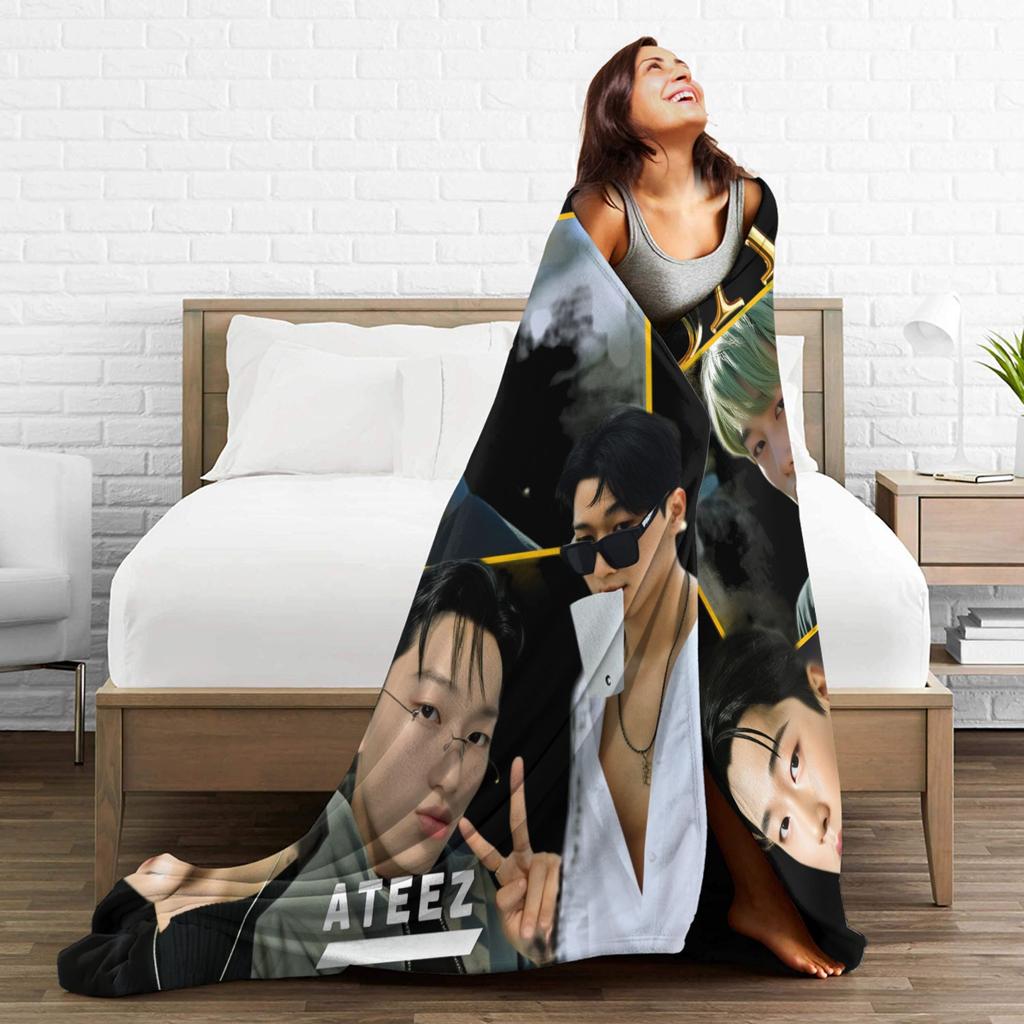 ATEEZ Choi San Decke Picknick Flanell Überwurfdecke für Couch Sessel Sofa Bett Warm Weich Individuelle Qualität Tagesdecke Geschenk