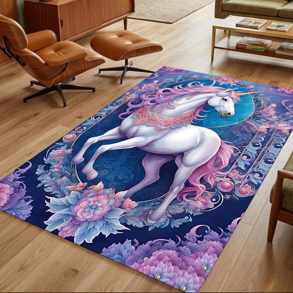Moonlit Unicorn In Enchanted Forest Non-Slip Home Carpet Design for Office Decor Living Room Bedroom Gift