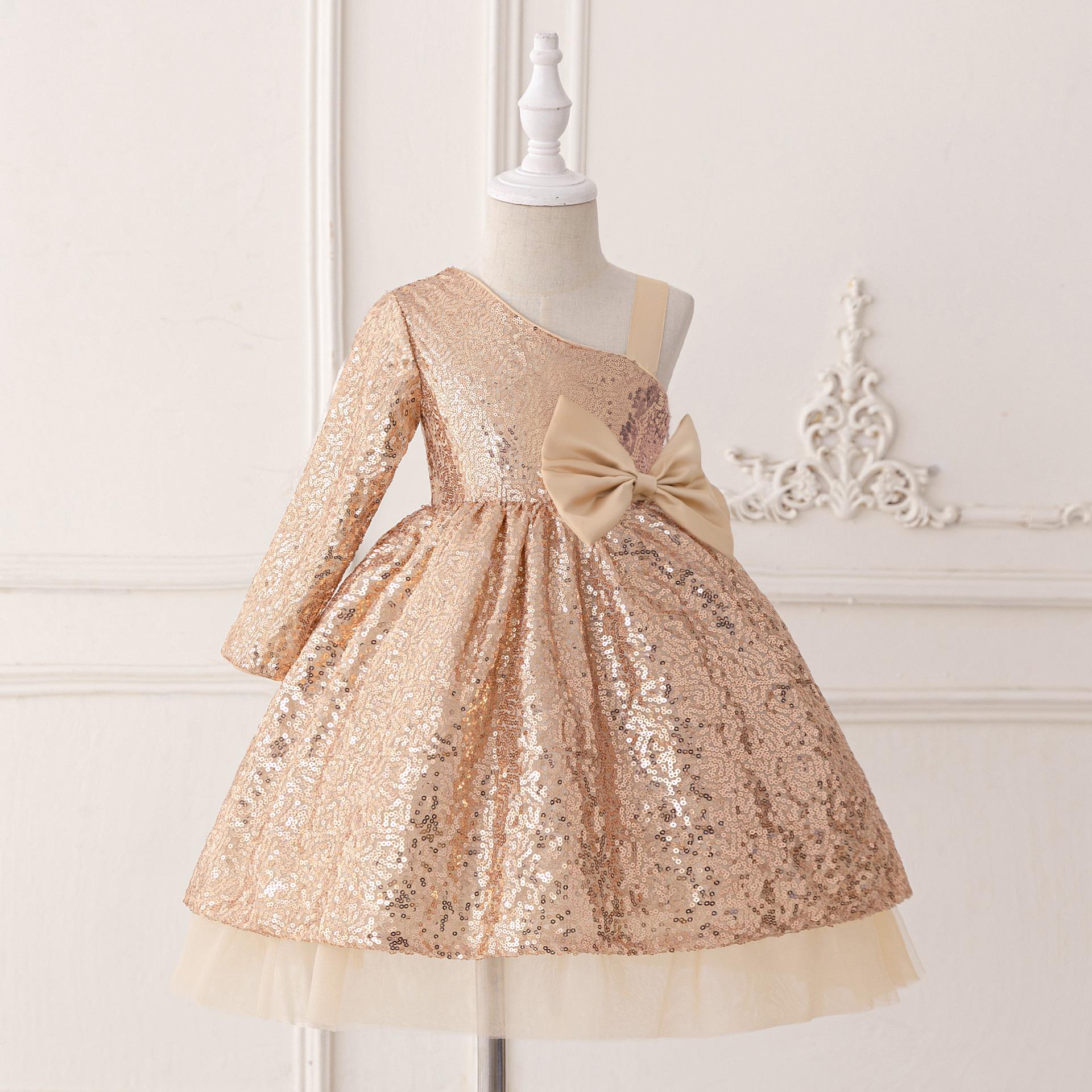 

Girls Red Sequin One-Shoulder Princess Dress with Bowknot for Formal Events 130cm/6Y