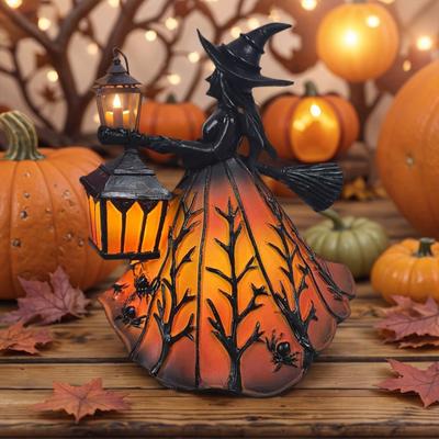 Halloween Decorations Indoor Gothic Witch Decoration Spooky Standing Night Light Witch Statue Table Lamp Halloween Accessories