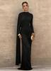 Europäisches und Amerikanisches Damen Slim Fit Faltenband Rundhals Langarmkleid