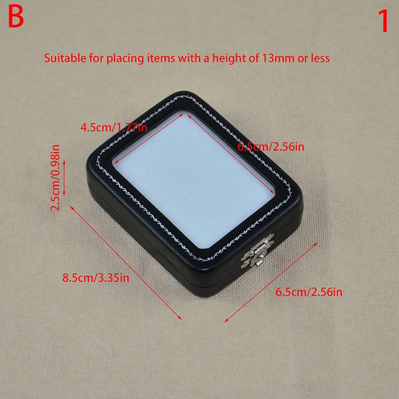 

Black Pu Leatherette Bare Stone Box With Buckle Gem Jewelry Storage Naked Container Transparent Window Display