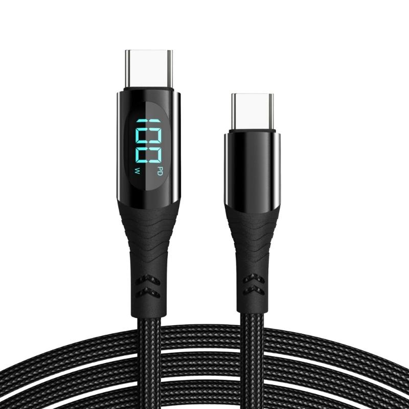 100W Powerful USB C to USB C Fast Charging Cord with Digital Indicator Fast Charging Data Line