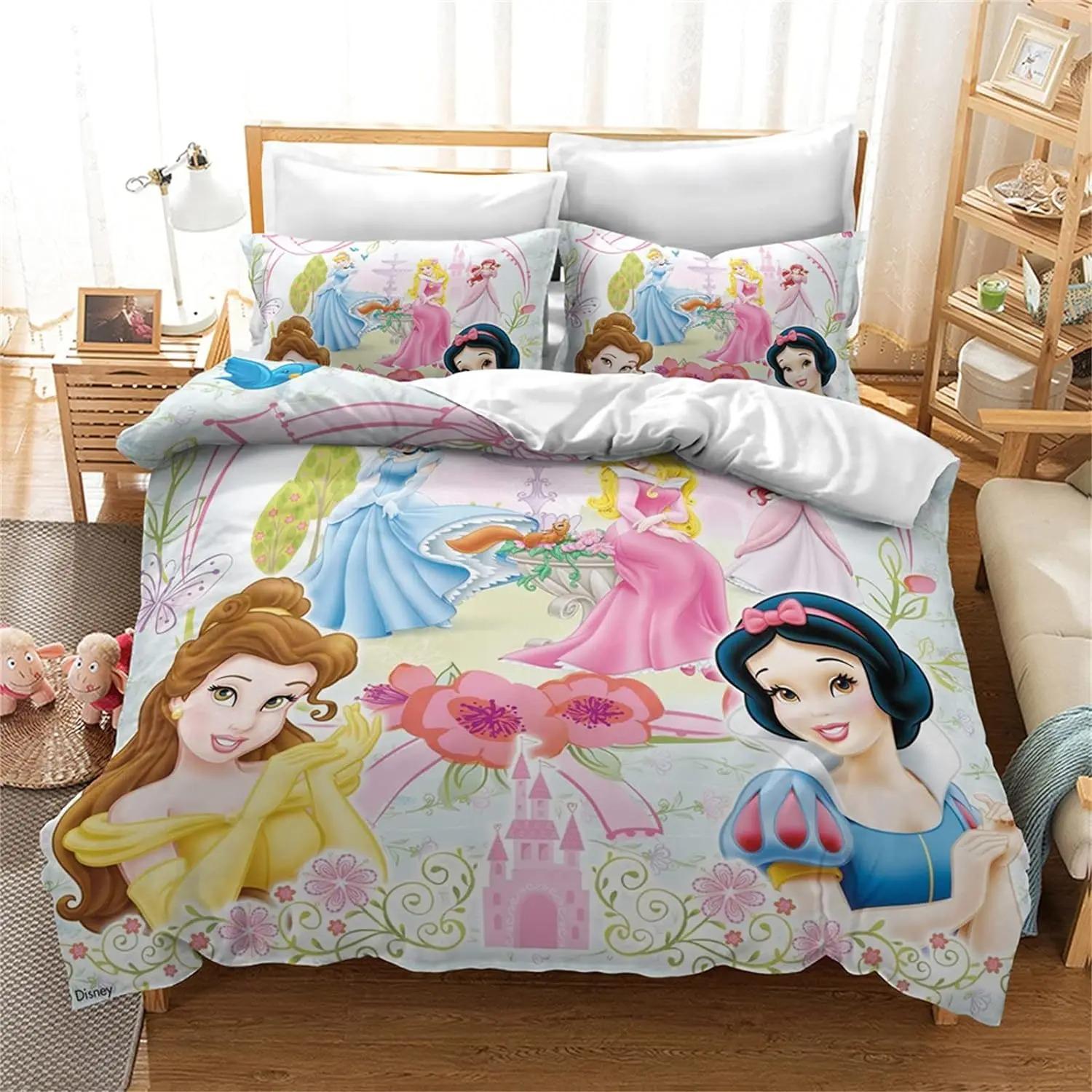 Parures de lit Cendrillon Princesse Blanche-Neige Cendrillon Housse de couette et taies d'oreiller Dessin animé 3D Enfants Fille Housse de couette Ensemble AU King(245*210cm)3pcs