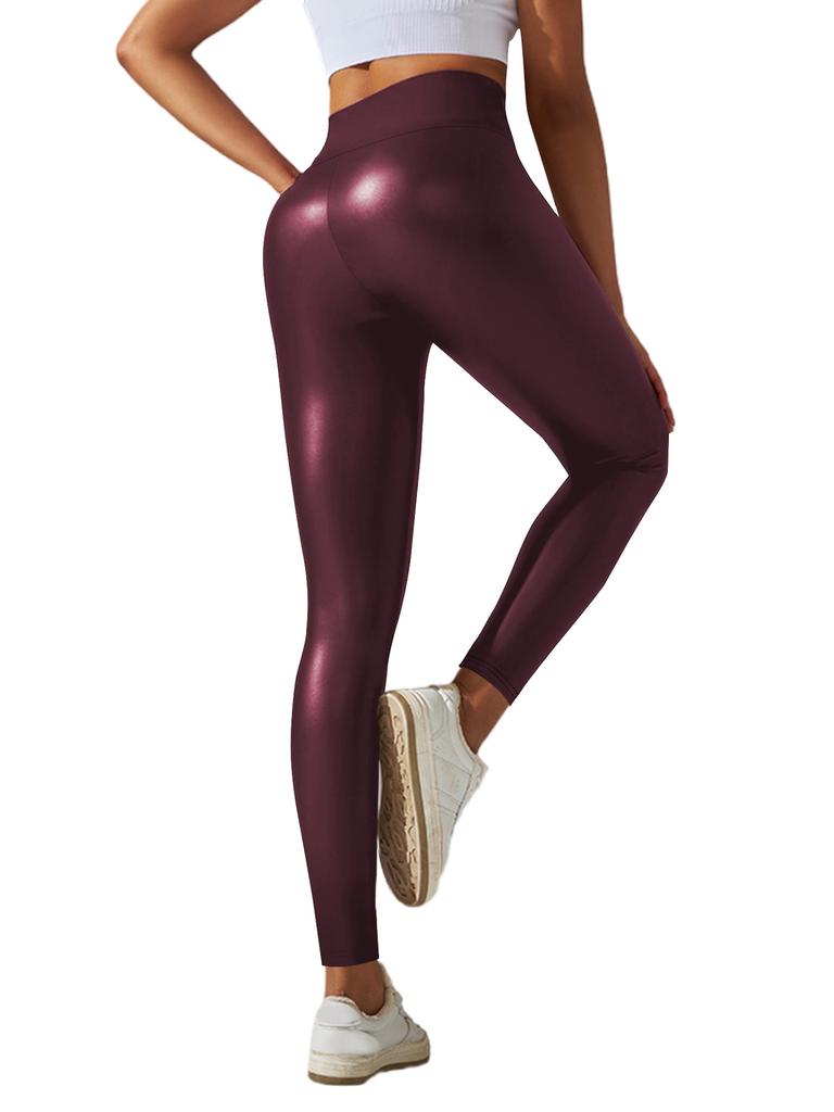 Modische Kunstleder-Leggings Lässig Slim-fit Sexy Enganliegend Schlankmachende PU-Sporthose für Damen