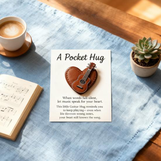 Srdce Kytara Kapesní Objetí Ručně Vyráběná Mini Kytara s Inspirativní Kartičkou Kapesní Objetí Srdce Kytara Památeční Dárek pro Hudebníky Kytaristy Milovníky Hudby