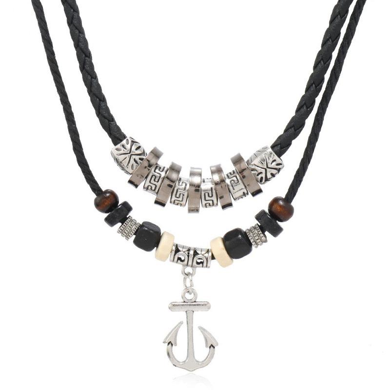 Literary Retro Butterfly Alloy Multi-layer Wooden Beads Knotted and Pullable Hand-woven Necklaces, Jewelry