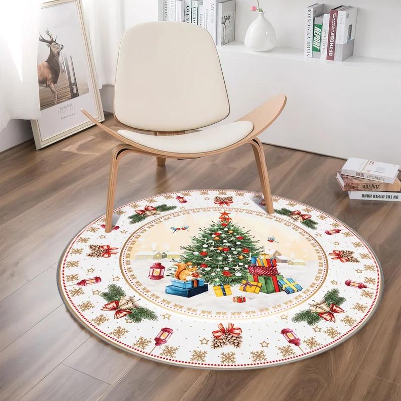 Christmas Rug Round Christmas Carpet Merry Christmas Rug Christmas Gift Christmas Décor Living Room Nonslip Floor Area Round Mat