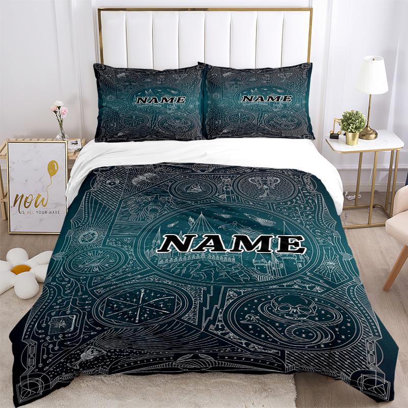 Custom Name Cartoon Harryl Bedding 3 Piece Set HD Print Duvet Cover Pillowcases for Teens Adult Bedroom Decoration