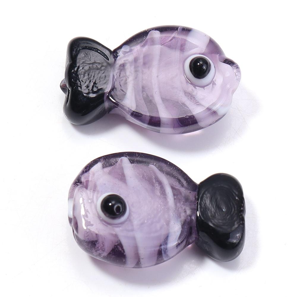 2pcs Fish Glass Beads 13X20mm Cute Colorful Stripe Lampwork Loose Spacer Beads For DIY Jewelry Making Bracelet Necklace Keychain