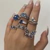 Luxury Blue Zirconia Hollow Butterfly Ring for Women Rhinestones Heart Flower Bow Crown Finger Ring Charms Engagement Jewelry